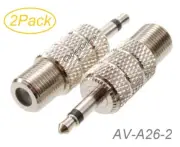 2Pack 3.5mm (1/8") TS Male to F-type Female Coaxial Metal Adapter, AV-A26-2