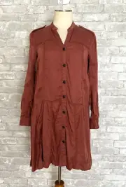 Holding Horses by Anthro Mariona NWT 4 Dusty Rose Button Shirt Dress Hi-Low Hem