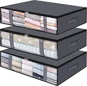 3-Pack 40L Underbed Storage Bags,H HOME-MART Under Bed Shoe Storage Containers Clothes Organizers with Reinforced Handles,See-Through Window Sheet Organiser for Clothing, Blankets (3-Pack)