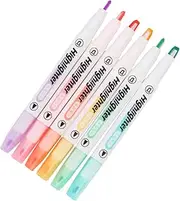Gadpiparty 6Pcs Double Ended Highlighter Pen Transparent Chisel Fine Tip Pastel Markers for School and Work Easy to Use for Emphasizing Important Information