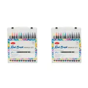 2x 12pc Jasart Water-Based Real Brush Marker Set Drawing Stationery w/ Case