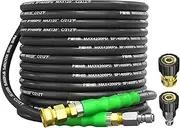 POHIR 3/8" Pressure Washer Hose 50FT with Quick Connect 4200PSI Power Washer Hose for Hot and Cold Water Max 212℉ Kink Resistant Rubber Wire Braided Industry Grade for Pressure Washer