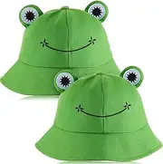 [Syhood] 2 Pieces Frog Bucket Hat Cute Fisherman Cotton Hat Frog Bucket Sun Protection Cap Wide Brim Fisherman Hat for Adults