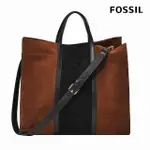 【FOSSIL 官方旗艦館】CARMEN 麂皮大容量兩用手提包-黑X棕色 ZB7891199(附真皮背帶)