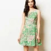 Anthropologie Maeve Green Floral Sequin Verbena Dress | Size 14