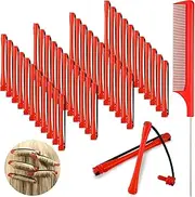 48 Pieces Hair Perm Rods Short Cold Wave Rods Plastic Perming Irons Hair Curling Rollers Curlers with Steel Pintail Comb Rat Tail Comb for Hairdressing Styling Supplies(0.2 Inch,Red)