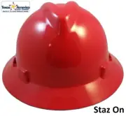 MSA V-Gard Full Brim Hard Hats with Staz-ON Suspensions - Red