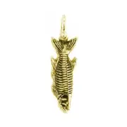 Hanging Fish Skeleton Charm with Black, 1 Inch Size by Manny Puig in 14k Yellow