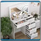 Modern Dressing Table With Large LED Makeup Mirror &5 Drawers Makeup Vanity Desk