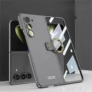 [YBROY] Case for Samsung Galaxy Z Fold5 5G, Ultra-Thin Hard PC + Tempered Glass Protective Film, with Metal Ring, Anti-Scratch, Cover Case for Samsung Galaxy Z Fold5 5G.(Grey)