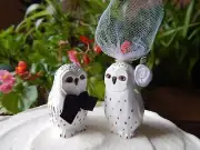 White Owl Cake Topper Bride Groom Love Wedding Engagement Wood Statue