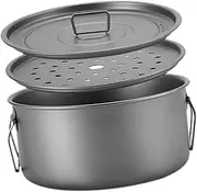"Abbraccia" Portable Cooking Equipment Titanium Camping Mug 2200ml Camping Pot with Lid for Fishing, with Steam Grid