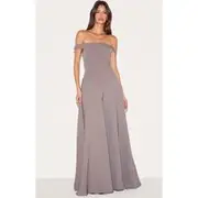 Mushroom Structured Bardot V Waist Maxi Dress, Mushroom