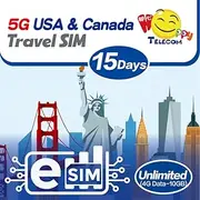 eSim Devices Only | Happy eSim USA and Canada 15 Days Unlimited Data Travel Sim Card (excludes Alaska & Guam) | 10GB of 5G High-Speed Data Then 128kbps | Easy Activation | No Need Registration
