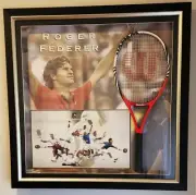 Signed & framed Roger federer's racket & signed photo