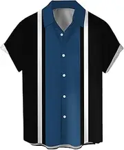 [CURBODO] Bowling Shirts for Men Retro Short Sleeve Button Down Shirt Hawaiian Casual Printed Beach Shirt