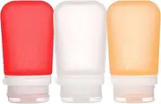 [humangear] GoToob+ 3-Pack - Medium 74ml GoToob+ Travel Bottle with Locking Cap 3-Pack - Medium 74ml - Clear/Red/Orange, Medium
