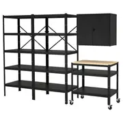 BROR storage w shelves/cabinet/trolley, black/pine plywood