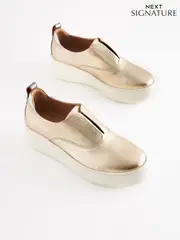 Gold Slip On Signature Forever Comfort® Leather Chunky Wedge Platform Trainers (D80429) | $94