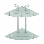 Corner Shelves Clear Glass/Stainless Two Tier Glass Corner Shelf