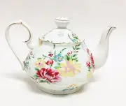 NEW GRACIE IVORY,WHITE+COLORFUL FLOWERS,FLORAL+GOLD TRIM TEA,COFFEE POT,TEAPOT