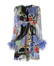 Moschino Feather-Trim Psychedelic Printed Cut-Out Dress IT40 Multicolor