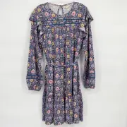 Boden 12 R Floral Peasant Boho Prarie Multicolored Long Sleeve Ruffle Dress Tie