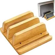 Vertical Laptop Stand for Desk, Double Stand Holder with Adjustable Dock 0.98" to 1.77", Fits All MacBook/Surface/Samsung/HP/Dell/Chrome Book, Natural Bamboo