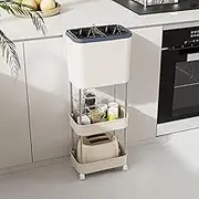 Advwin Kitchen Trash Can with Lid, Garbage Bin with Storage Rack, Sorting Trash Can, Narrow Waste Basket, White