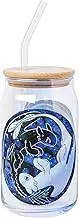 Silver Buffalo How to Train Your Dragon Night and Light Ying & Yang Iridescent 16oz Glass Tumbler w Bamboo Lid and Glass Straw
