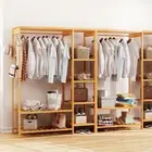 Bamboo Open Wardrobe Portable Hanging Garment Rack Clothes Coat Organizer Shelf
