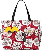 [Ghjkfbf] Pomegranate Painting Print Large Capacity Beach Travel Bag For Family, Beach Tote Bag For Women With Zipper Pockets, Black, One Size
