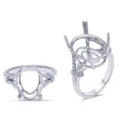 Ring Semi-Mount Oval 14x10mm In 14k White Gold With Diamond Accents (48016)
