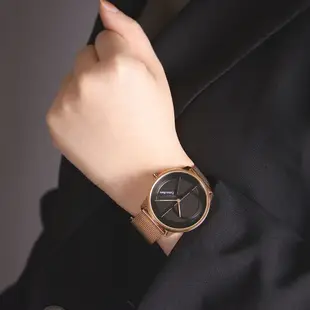 Calvin Klein| CK手錶-黑面經典大CK LOGO米蘭錶帶-玫瑰金/黑25200029