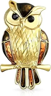 [Bling Jewelry] Lucky Large Fashion Statement Animal 3D Navy Blue Crystal Enamel Bird On Branch Wise Owl Scarf Brooch Pin for Women Teens Silver Gold Plated