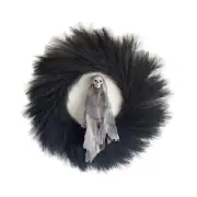 Halloween Front Door Decorative Black Wreath w/ Faux Pampas Grass 23''
