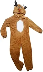[Fiocias] Women's Reindeer Pattern Flannel Adult Holiday Costume Jumpsuit