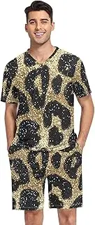 [GAIREG] Men's Pajamas Set Short Sleeve 2 Piece Sleepwear with Pockets S-XXL, Leopard Print, Medium