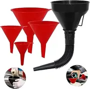 5 Pcs Plastic Fuel Funnels for Automotive Use, Wide Mouth Flexible Oil Funnel with Hose for Gas Transfer