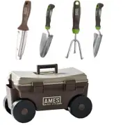 5-Piece Digging, Transferring, and Cultivating Garden Tool Set with Rolling Cart