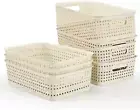 8 Pack Plastic Storage Baskets Home Organisation Bathroom Kitchen Pantry Creamy