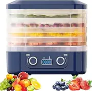 5 Tiers Food Dehydrators, Electric Food Dehydrator with 30-70℃ Temperature Adjustment, 48h Timing, 360° Circulating Hot Air, Double Twist, Removable Fruit Dehydrator for Veg, Meat & More Blue