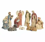 Set/10 9" Waffle Weave Mary Joseph Baby Jesus Nativity Figurine Christmas Decor