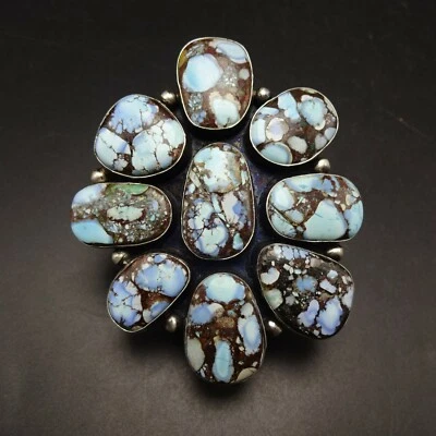 HUGE Sterling Silver MOSAIC GOLDEN HILLS TURQUOISE Cluster RING size 10.5