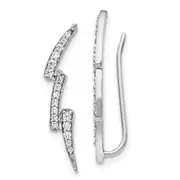 14k White Gold Real Diamond Lightning Ear Climber Earrings