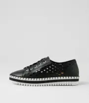 New Django & Juliette Mandle Black White Leather Sneakers Womens Shoes Casual