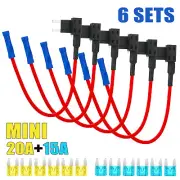 6 Sets Fuse Tap Adapter Kit 14AWG Wire Mini Fuse Blade Holder 15A 20A APM ATM.