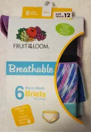 Fruit of the Loom Breathable Girls Micro-Mesh Briefs 6 Pack Sz 12 Tagless