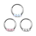 16G Steel Nose Hoop Ring Zircon Opal Silver 8MM Piercing Hinged Septum Segment