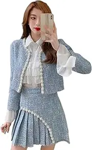 [JYHBHMZG] Women Autumn Winter 3 Piece Sets Lady Elegant Slim Coat Skirt Shirt Three-Piece Suit Tweed Sets